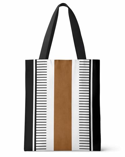Canvas Tote Bag Boho Brown and Black Striped Tribal Farmhouse