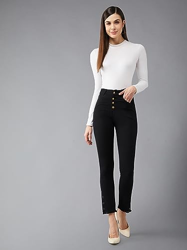 Image of Dolce Crudo Women's Black Skinny Fit Relaxed High Rise Regular Length Denim Stretchable Jeans