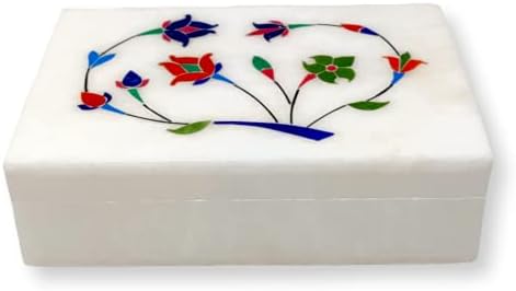 Hashcart® Marble Jewelry Box Organizer - Decorative Trinket Box - Hand carved Floral Design - Keepsake Box | Anniversary, Housewarming Gifts For Women | (6x4 inch)