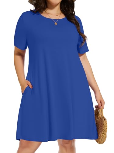 Image of elescat Plus Size Summer Dresses for Women Casual Short Sleeve Pockets Loose Oversized T Shirt Sundress 2026