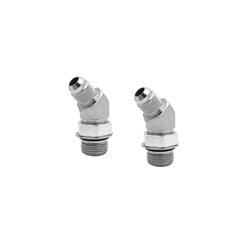 Image of (2-PACK) 6802-06-08-NWO Hydraulic Hose Adapter Fitting 3 /8 inch Male JIC 37Flare(9 /16 inch-18UNF)x1 /2 inch Male Adjustable Nut O-Ring Boss(3 /4 inch-16UNF)45Elbow SAE Pipe Joints Connector Carbon Steel