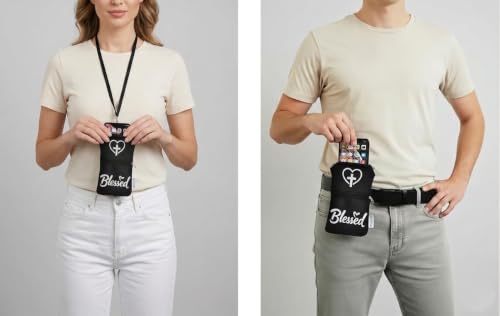 Image of Tainada Dual Zipper Neck Cell Phone Pocket Pouch w /Belt Loop (Blessed) | For Men /Women; Water-resistant neoprene material, shockproof, lightweight, w /carabiner; Compatible with most of smartphones