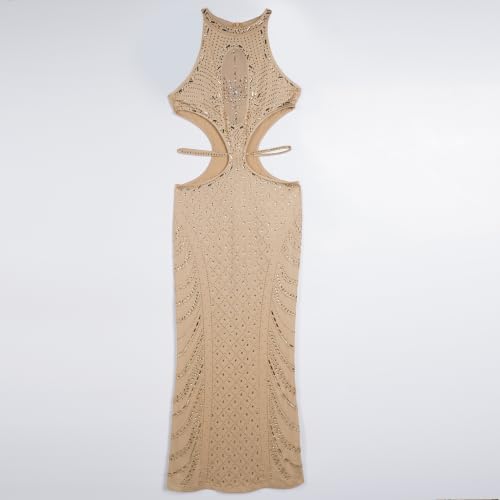Image of PORRCEY Women's Sexy Rhinestone Mesh See Through Party Night Prom Dress