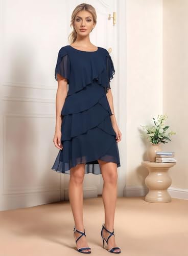 Tiered Chiffon Mother of The Bride Dresses Women‘s ’Short Cocktail Dress Wedding Party Formal Gown2