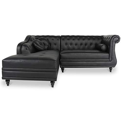 INTENSE DECO Canapé d'angle Gauche Empire Noir Style Chesterfield