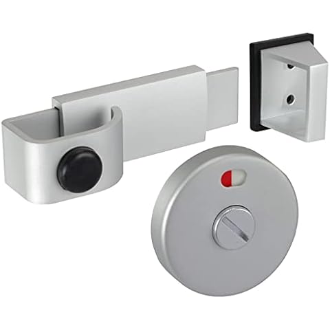 Satin Anodised Aluminium Cubicle Door Lock with Buffer and Release Slide Bolt Keep for Toilet Cubicles Cover