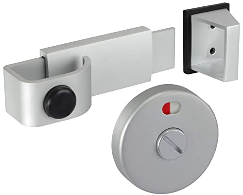 Satin Anodised Aluminium Cubicle Door Lock with Buffer and Release Slide Bolt Keep for Toilet Cubicles