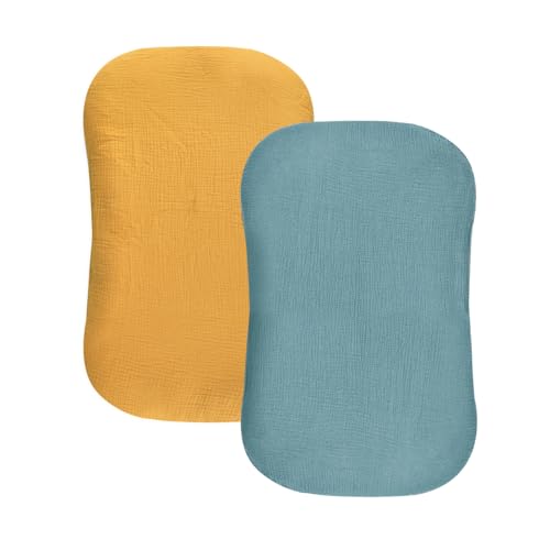 Image of Hooyax Baby Lounger Cover 2 Pack - 100% Muslin Cotton Newborn Lounger Pillow Covers Only, Soft Breathable Infant Lounger Cover with Reinforced Stitching, Fits Most Standard Baby Loungers (Blue Ginger)