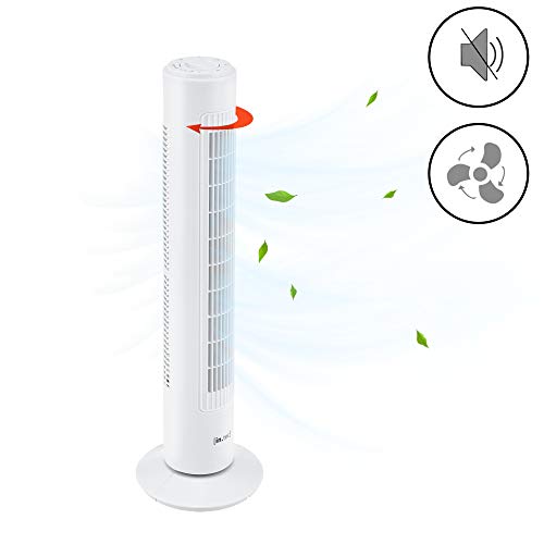 [in.tec] Ventilador de Torre 73 x 22 x 22 cm Operación silenciosa Máquina de Viento para Mover el Aire 3 Niveles de Velocidad Oscilación con Asa 50W Blanco