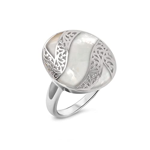 Aden's Jewels Bague Pierre Blanche en Nacre Naturelle Sertie Argent