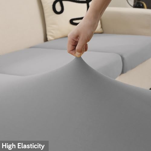 Image of HOKIPO 100% Waterproof Stretchable Elastic 140gsm Sofa Cushion Seat Cover, 2-Piece Seat Cushion Cover, Light Grey (AR-5352-LGRY*2)
