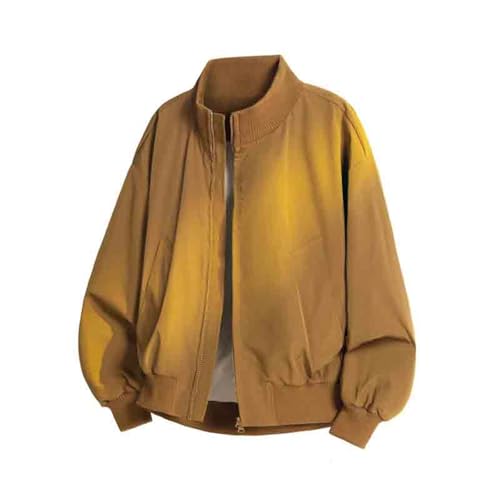Tobysper Chaqueta de ocio para hombre, ligera, cortavientos, chaqueta de entretiempo, chaqueta bomber, primavera y otoño, chaqueta de aviador, cuello alto, chaqueta de béisbol, marrón, L