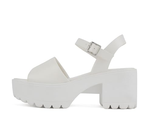 Image of Soda inchStacie inch ~ Women Open Toe Lug Sole Mid Block Heeled Sandals with Adjustable Ankle Strap