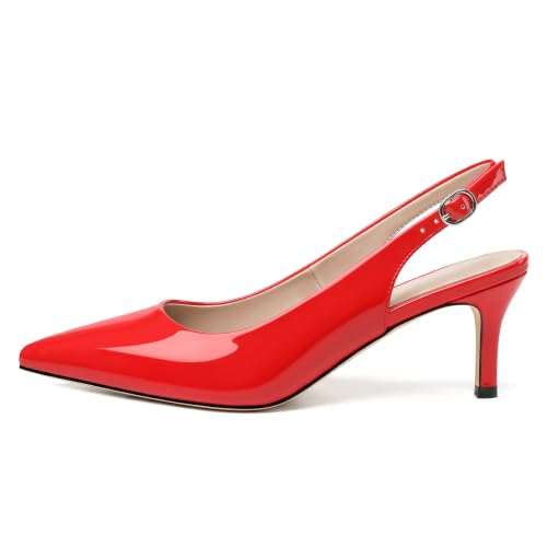 Image of NUMALEO Slingback Heels for Women Pointed Close Toe Kitten Heels Patent Pumps Dress Party Comfy Heeled Sandals Stiletto 2.5 Inch Dress Shoes