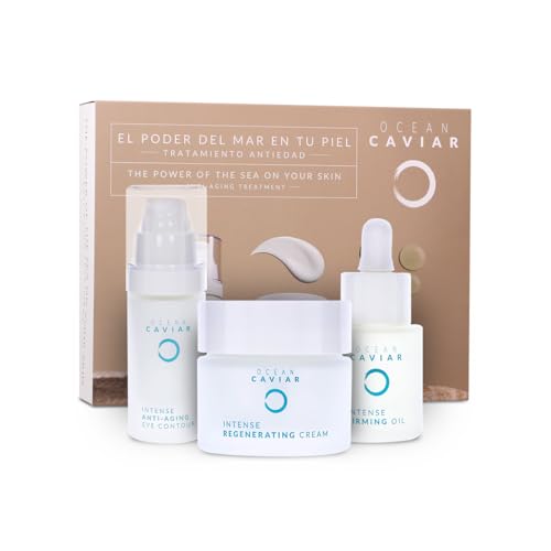 OCEAN CAVIAR - Pack Tratamiento Cuidado Facial Antiedad - Ácido Hialurónico y Colágeno Marino - Marca noche y día - Contiene 4 productos - Para Mujer y Hombre
