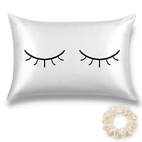 Eye Lash Design 100 Percent Mulberry Silk Pillowcase, Queen Size (1 Pack, Black Eyelashes)