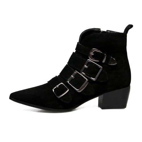 Women’s Ankle Boots Buckle Booties Chunky Low Heels Pointed Toe Side Zippers Shoes Party Working Prom Size 4-16 US2