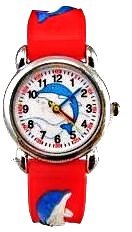 Montre Enfant Dauphins Bleus Bracelet Silicone Rouge