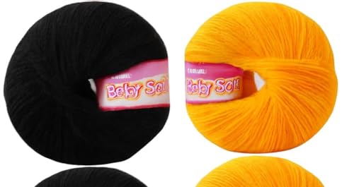 Image of Vardhman BabySoft Knitting Yarn | 100% Acrylic Wool | 4 Ply | Thin Knitting & Crocheting Hook Thread & Lightweight | Special Baby Wool | 150 Grams (6 Balls of 25g) | Machine Washable | Ideal for Blankets, Hats, Booties Ultra-Soft for Baby Sweaters, Blankets, Caps, Socks, Soft toys, Art & craft (Yellow 38 + Black 21)