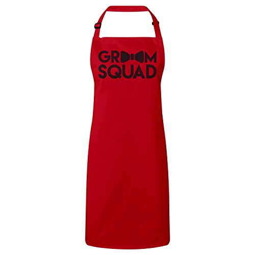 Tablier cuisine rouge Groom Squad idéal pour les préparatifs du mariage en famille