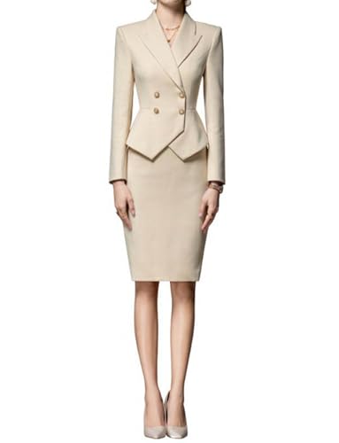 Women's 2-Piece Suit Double Breasted Jacket Skirt Set Business Formal Work Outfits