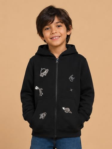 Image of Unisex Kids Solid Full Sleeve Zip Front Open Hooded Sweatshirt