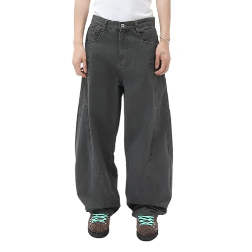 Barrel Jeans Men Baggy High Waist Wide Leg Skater Denim Pants Streetwear Barrel Leg Bottoms Loose Relaxed Fit with Pockets
