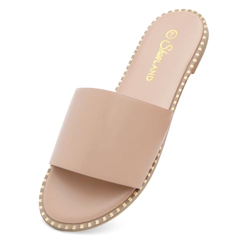 Image of Shoe Land Flat Sandals for Women - Slip-On Slides with Cushioned Footbed | Comfortable Dressy & Casual Open Toe Summer Sandals for Beach, Travel & Everyday Wear