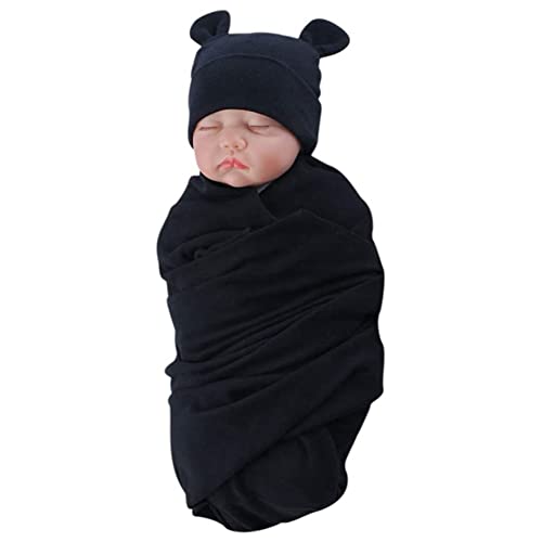 Image of Unisex Baby Swaddle Blanket with Hat Set Newborn Swaddle Receiving Blankets Sleep Sack for 0-3 Months Boys Girls