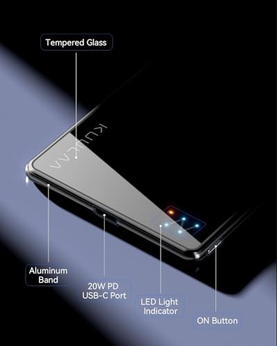 Kuulaa Power Bank Ultra Slim, MagSafe PowerBank 5000 mAh 6.9 mm, PD20W Small Power Bank, Magnetic Wireless External Mobile Phone Batteries for iPhone 16 Pro/15/14/13/12 Series, Strong Protective Glass
