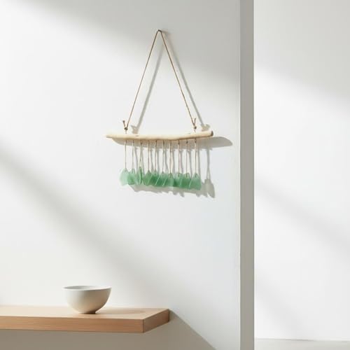 Carillón de viento artesanal Colcolo con vidrio y madera efecto suave 8