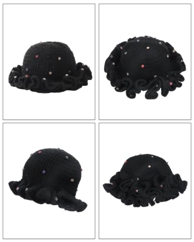Image of Women Crochet Bucket Hat Cute Winter Ruffled Brim Floppy Cap Handmade Knit Cloche Hats