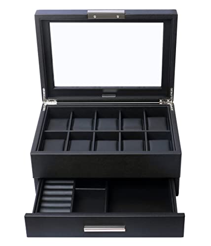 Lifomenz Co Leather Watch Box with Drawer for Men's Accessories Organizer, Jewelry Box with Large Watch Holder