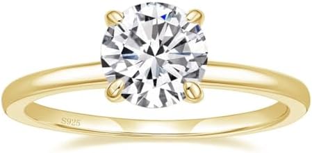 EAMTI 1.5CT 925 Sterling Silver Engagement Rings Round Cut Solita...