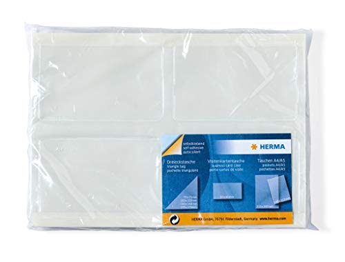 HERMA 1422 Visitenkartentaschen selbstklebend, 100 Stück, 95 x 60 mm, Kartenhüllen zum Aufkleben, Einstecktaschen aus Folie für Ordner, Ringbuch, Sammelmappe, transparent