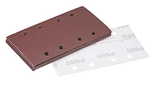 MACHSWON 600 Grit Sanding Sheet Sander Sandpaper Hook and Loop Pads 8 Hole 10pcs for 1/3 sander, Brown, 600Grits