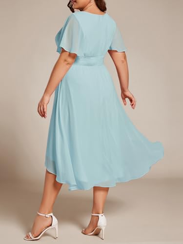 Image of Ever-Pretty Women's Plus Size Formal Wedding Guest Dresses for Curvy Women A Line Chiffon Midi High Low Cocktail Dress