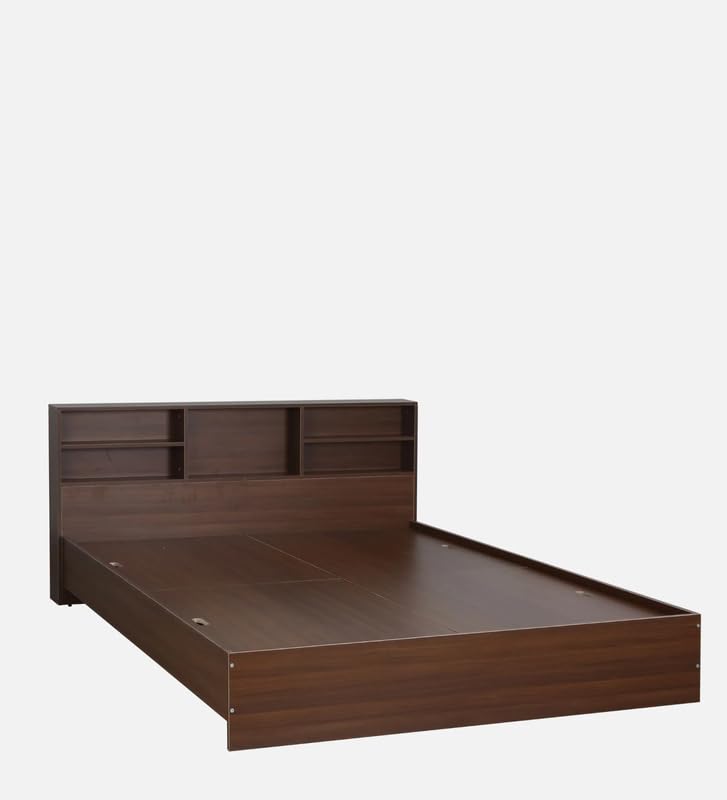 Image of Mintwud Pepperfry Engineered Wood Seto King Size Bed Without Storage and Open Shelves | Wooden Double Bed Cot Palang Furniture for Living Room Bedroom and Hotels (Planked Walnut Finish)