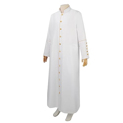 Men's Cassock Minister Robe Clergy Church Stand Collar Trench Long Coat 4 Colors2