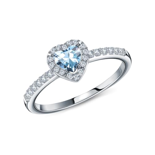 1 CT Heart Shaped Birthstone with Moissanite Engagement Ring 925 Sterling Silver Classic Design Birthstone Anniversary Engagement Ring for Women Gifts Size 5-12 - Main Image