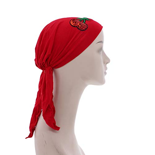 Sequin Cherries Applique on Child's Pretied Head Scarf Cancer Cap2