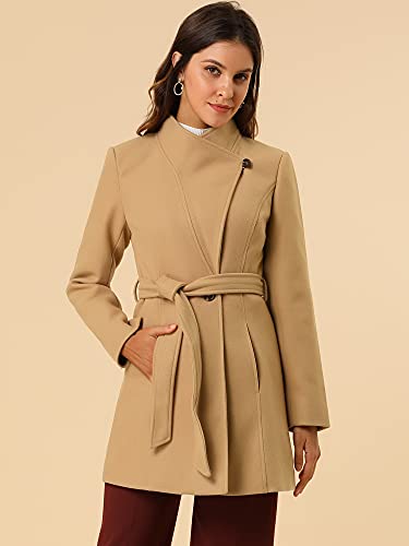 Image of Allegra K Women's Winter Elegant Stand Collar Overcoat Long Belted Pea Coat