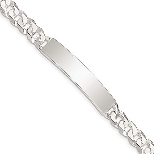 Polished Engravable Personalized Custom 925 Sterling Silver Curb Link Id Bracelet For Men Or Women Length 7.5 Inches Width 8 Mm With Lobster Claw Clasp #TOP9