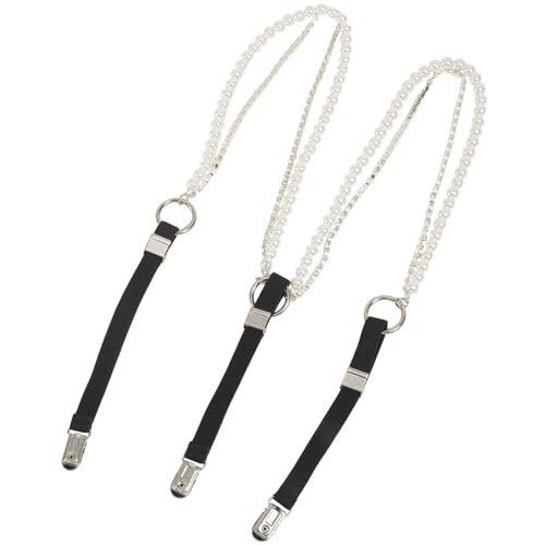 Schwarze Hosenträger für Damen 15, 8–25, 6 Zoll verstellbare Perlen-Hosenträger aus Kunststoff mit Y-förmiger Rückseite und Strasssteinen Perlen-Körperkette als Geschenk für Frauen und Mädchen