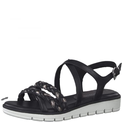 MARCO TOZZI Women's 2-28608-42 Wedge Sandal, Black Comb, 5