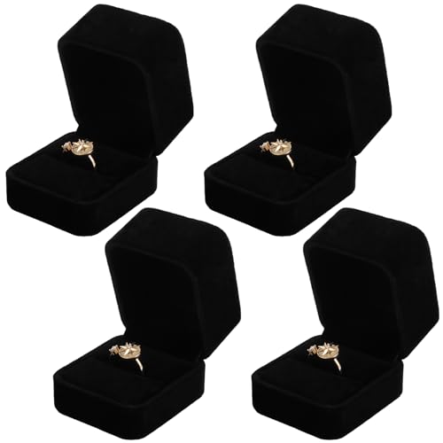 ASelected 4PCS Velvet Ring Box,Black Earring Ring Brooch Cufflink Boxes,Earring Storage Case Organizer for Jewellery,Small Ring Gift Boxes Ring Box for Proposal Wedding Engagement Ceremony Presents