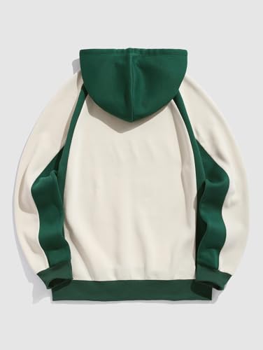 ZAFUL Men’s Fuzzy Embroidered Graphic Hoodie – Fluffy Faux Fur Fleece Pullover with Contrast Piping, Coffee Black White Green4