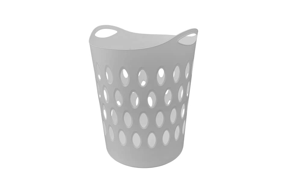 Plastic Laundry 50L Basket Home Clothes Washing Large Flexible Basket Tall UK (Grey)