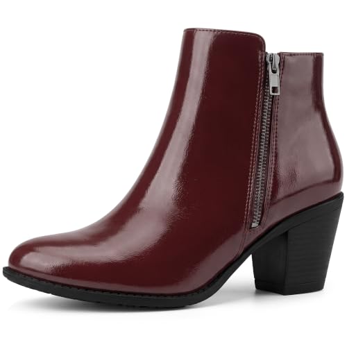 Image of Perphy Ankle Boots Mid-height Heels Zipper Dressy Chelsea Booties for Women Burgundy 6 UK/Label Size 8 US