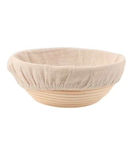 8 inch Round Bread Proofing Basket,Banneton Brotform Bread Dough Proofing Rising Rattan Handmade Basket with Linen Liner Cloth (Round 20 * 8cm)